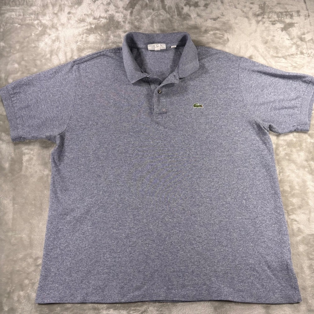 Lacoste Mens Classic Fit Heathered Blue Cotton Polo Shirt Size US XL FR 6